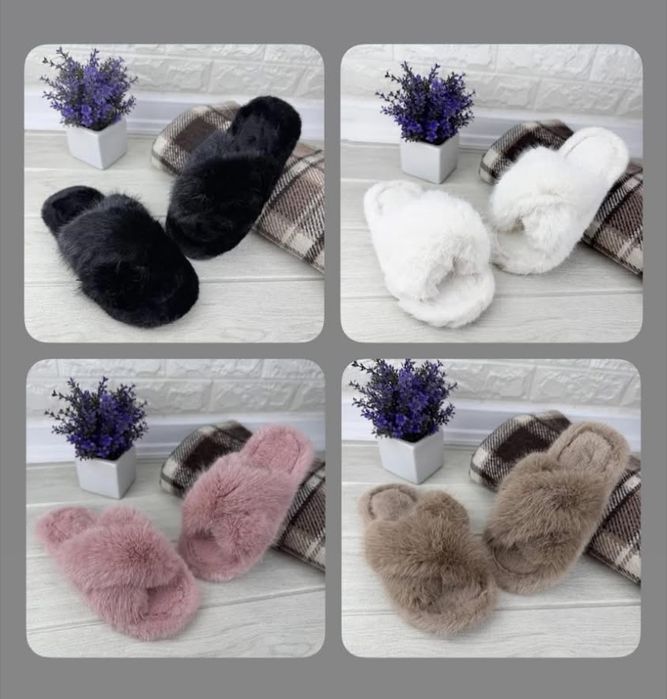 Пушисті тапки, меховые комнатные тапки, жіночі кімнатні тапки, хутро.