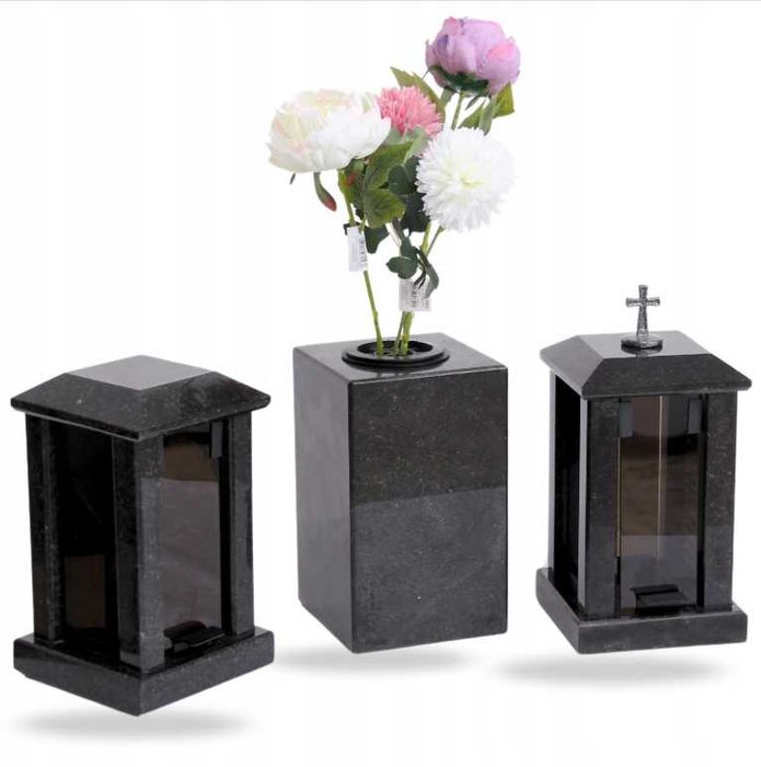 Wazon Granitowy Nagrobny CZARNY  Kwadrat