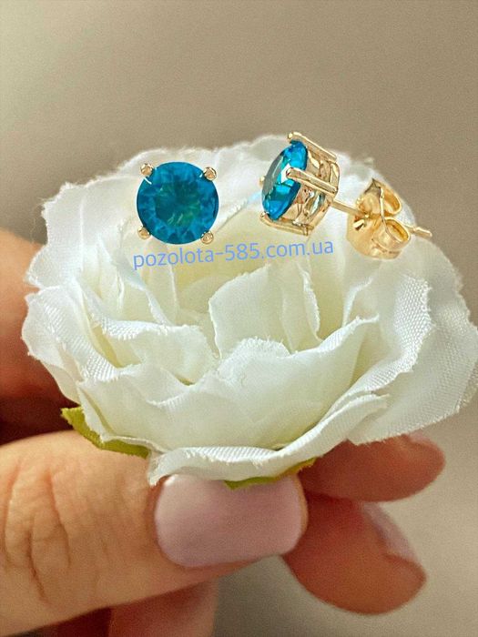Позолоченные Серьги "Цветные Кристаллы" (Разные Модели). Позолота