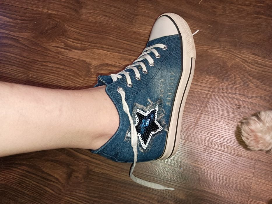 Buty damskie trampki na koturnach r.41 jeansowe