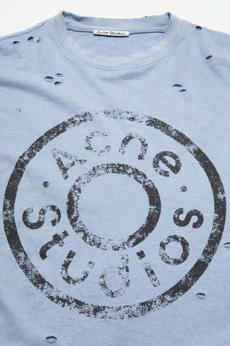 Футболка Acne Studios Distressed Logo Print T-Shirt Blue Melange