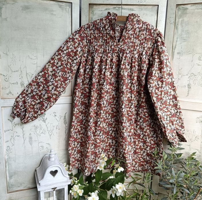 Pieces sukienka dress biust 61x2 XL marszczona kwiatuszki retro cottagecore