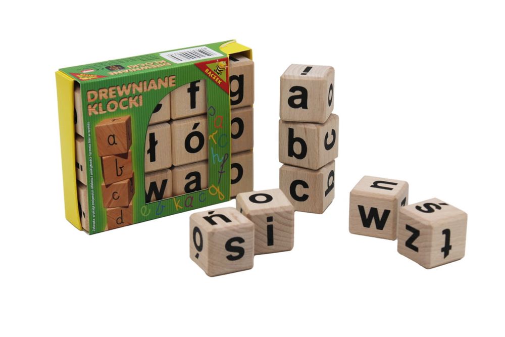 NOWE Klocki Drewniane EDUKACYJNE – Litery - Nauka Liter LITERKI Wooden