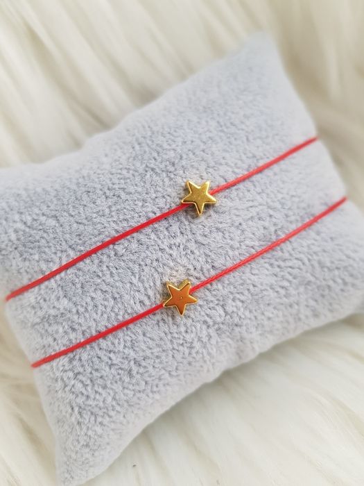 Zestaw bransoletek sznurkowe czerwone gwiazdki Hematyt złoty