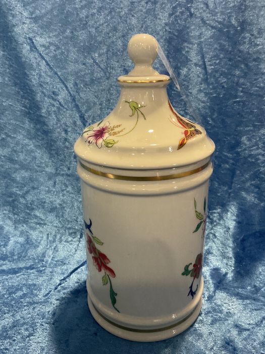 Jar pote com tampa vista alegre pintura manual a ouro alt 24 cm