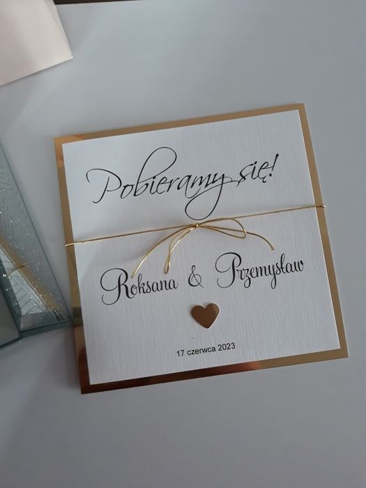 Zaproszenie na ślub ślubne glamour złote lustrzane zaproszenia