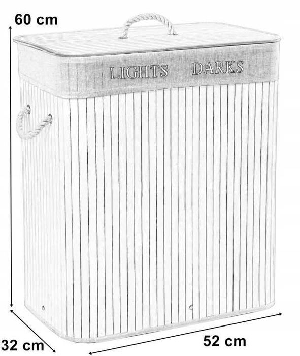 Duży Kosz Bambusowy na Pranie 100L Organizer Dwukomorowy Loft