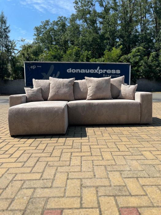 Nowy narożnik z funkcją spania sztruksowy | dowóz do klienta