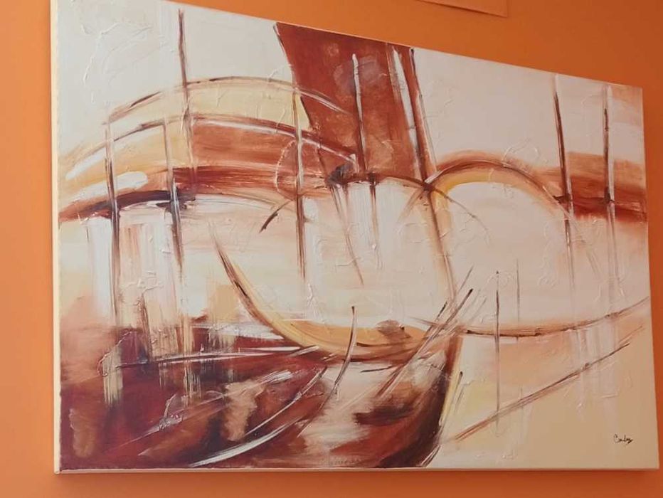 Quadro tons laranja e creme