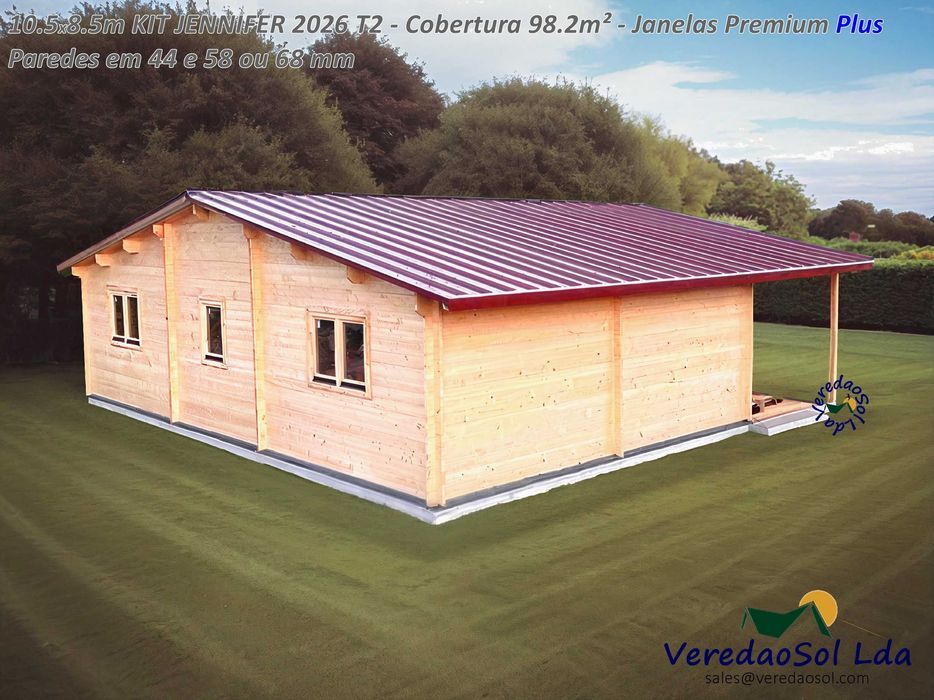 Casa madeira KIT JENNIFER NOVO 2026 T2 Coberta 98.2m²  Pré fabricada
