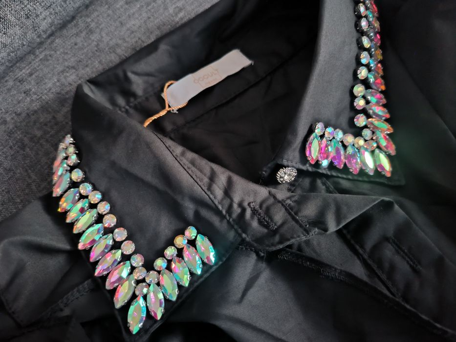 Koszula damska włoska bogato zdobiona S M