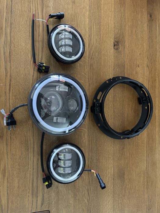 Lampa led 7” + mocowanie + 2 ligtbary 4,5 cala Harley Honda Yamaha Suz