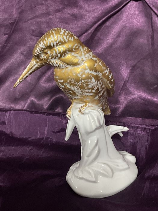Ave kingfisher vista alegre pintura manual porcelana 17 cm