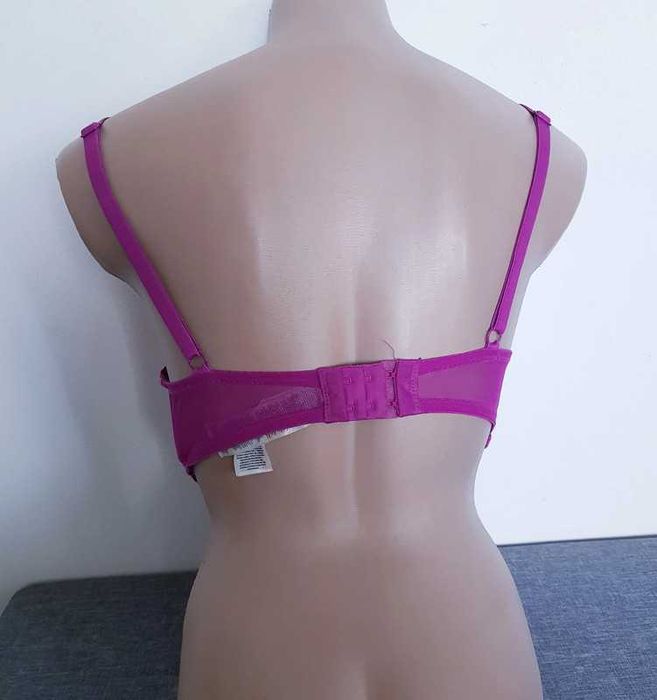 Biustonosz Koronkowy Fuksja Bardotka na fiszbinach Push Up 70B