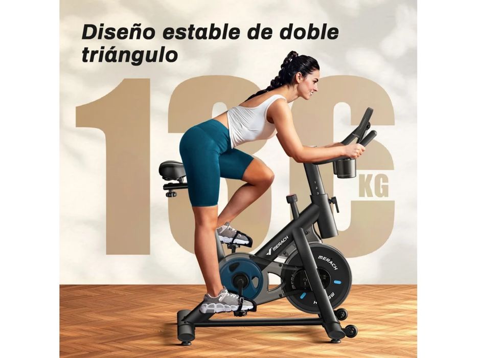 Bicicleta Estática MERACH, Bluetooth/APP, Monitor LED, Volante 6kg, Porta-copos Duplo, Ergonomia Premium, Suporte Tablet (Tablet Não Incluído)