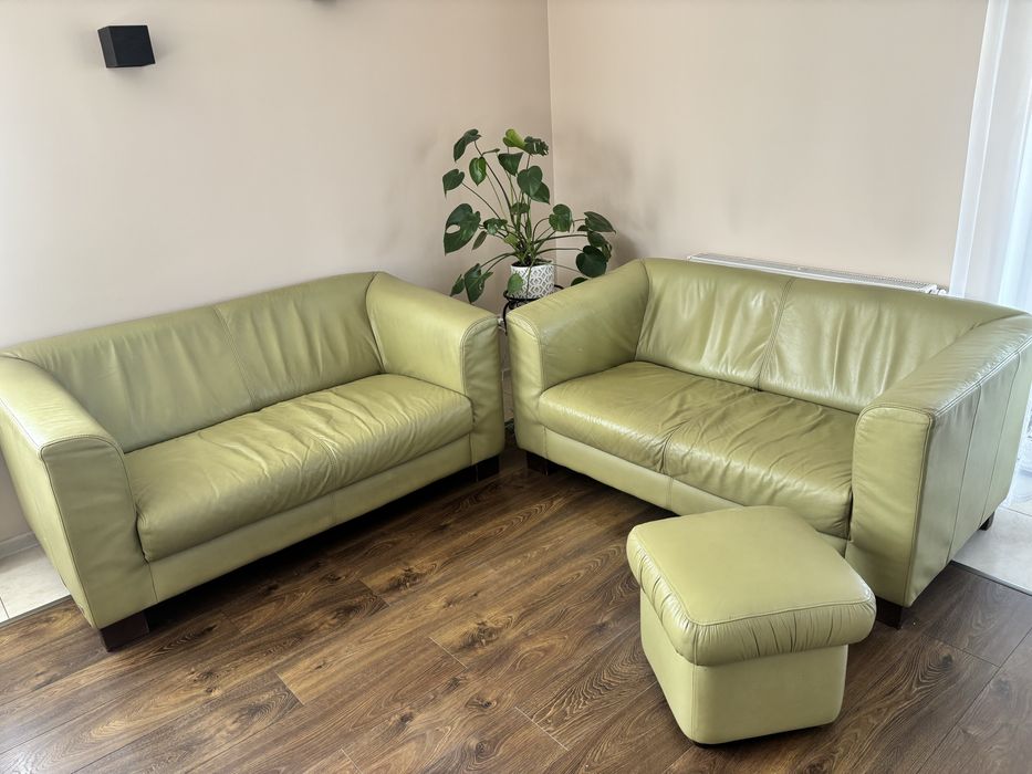 Skórzane kanapy 2 sztuki + puf