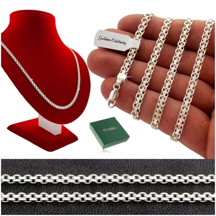 Piękny Srebrny Łańcuszek Naszyjnik Damski Bismark 60cm/4mm Gruby / Sol