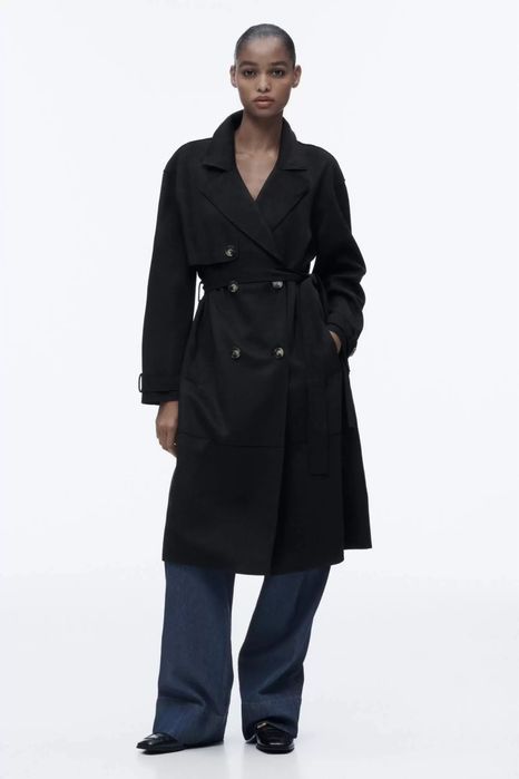 Замшевий чорний тренч Zara