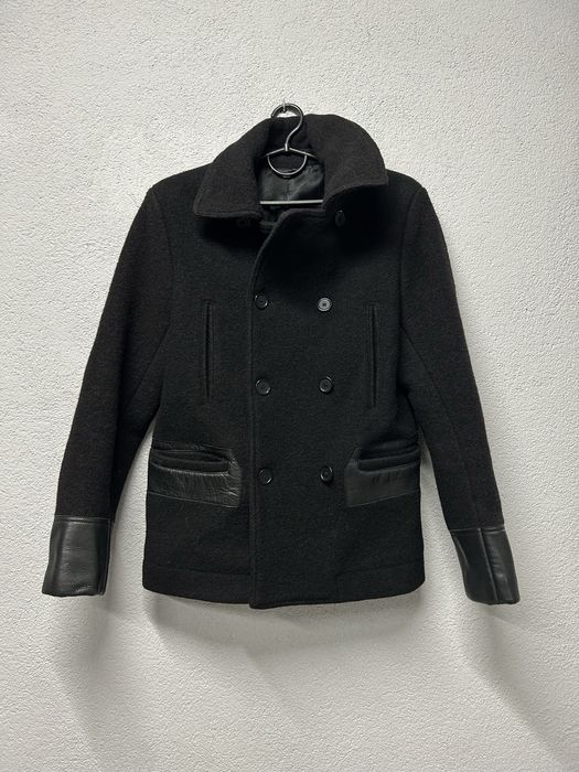 Пальто Sandro M вовна шерсть чоловіче шкіра