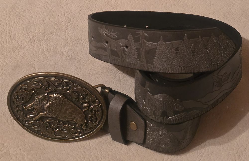 Skórzany pasek myśliwski DZIK ODYNIEC Polowanie. Nowy. 120cm.