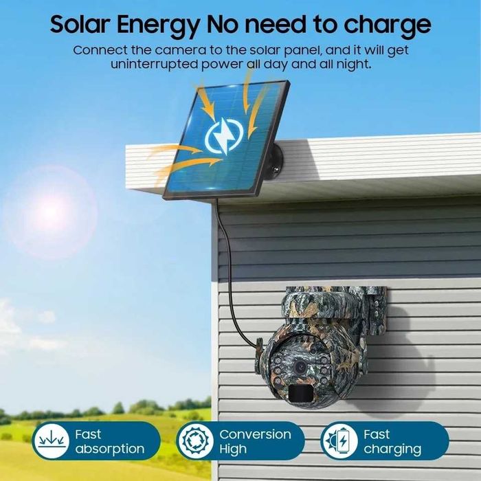 Camara Armadilha Caça C/ Sensor/Painel Solar/Ligação 4G SIM/PTZ 360º
