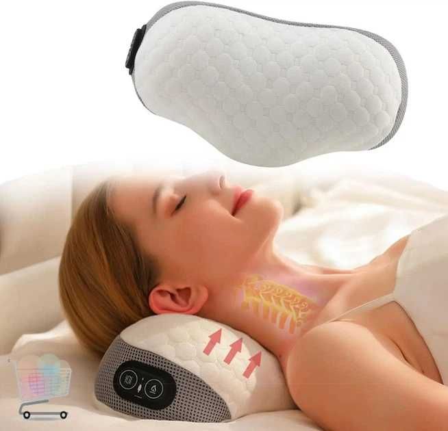 Масажна подушка Massage Pillow QY-8028 роликовий масажер для шиї та спини 8 роликів з підігрівом для дому й автоРоликовий массажер 8028