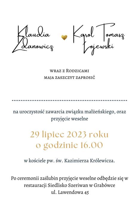 Nowoczesne Zaproszenie Ślubne Oryginalne GOLD