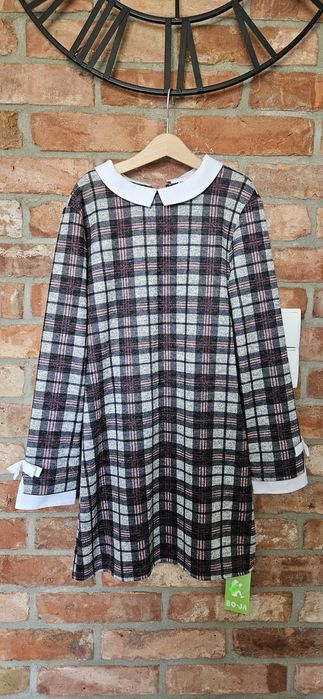 Nowa sukienka 140 146 krata długi rękaw komunia święta