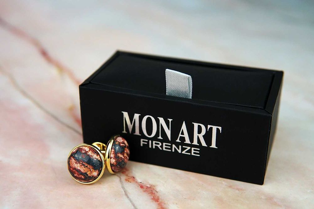 NOWE złote spinki koszulowe do mankietów jaspis kamień czerwone boho