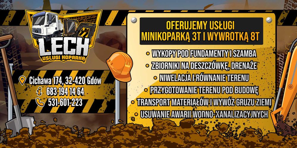 Usługi minikoparką 3tony, uslugi wywrotka 7 t ładowności roboty ziemne