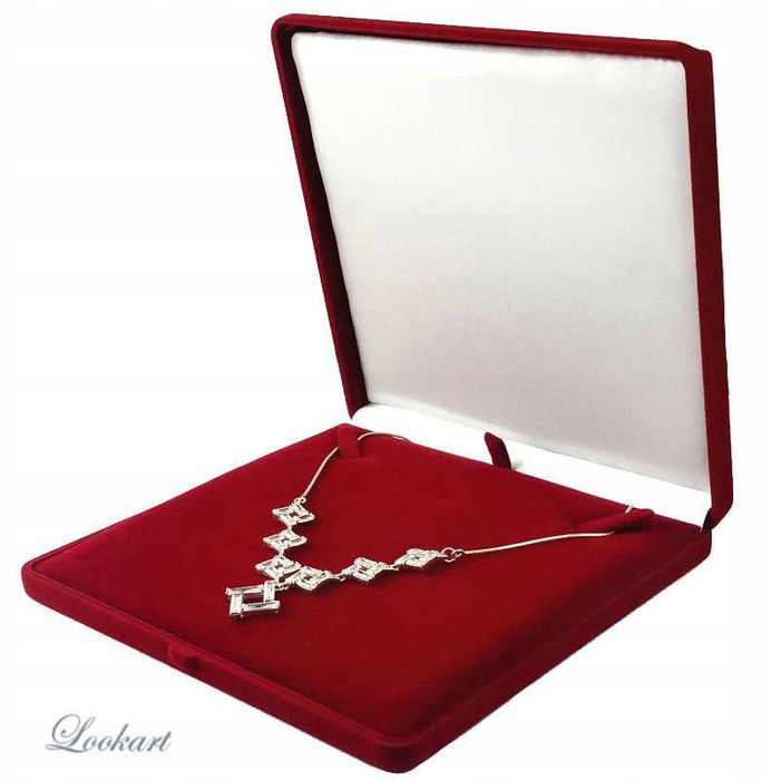 II jakość zestaw 5 sztuk Pudełko na naszyjnik kolię bordowe aksamitne