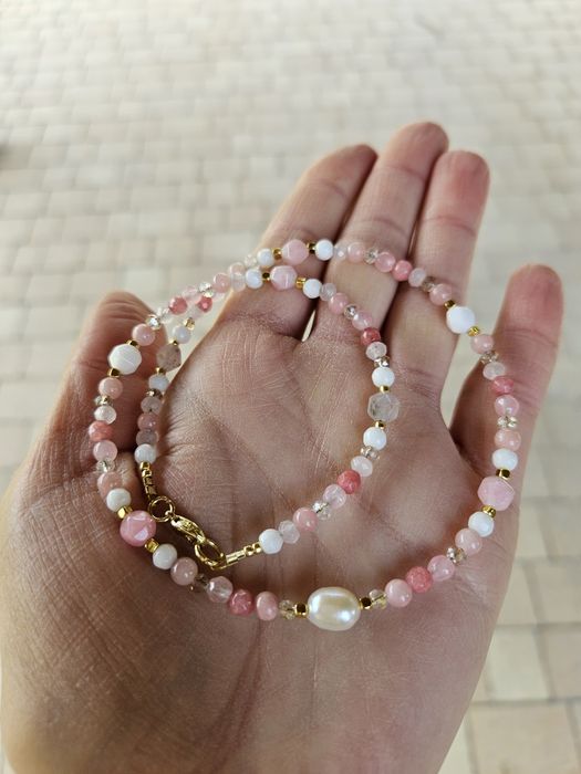 Naszyjnik Choker kamienie naturalne Jadeit Perła naturalna Agat Hematy