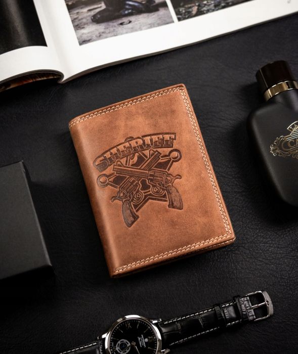Portfel męski skórzany nubuk prezent dla kowboja szeryfa sheriff nowy