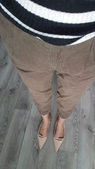 Spodnie paperbag zara xxs 32 khaki drobny sztruks