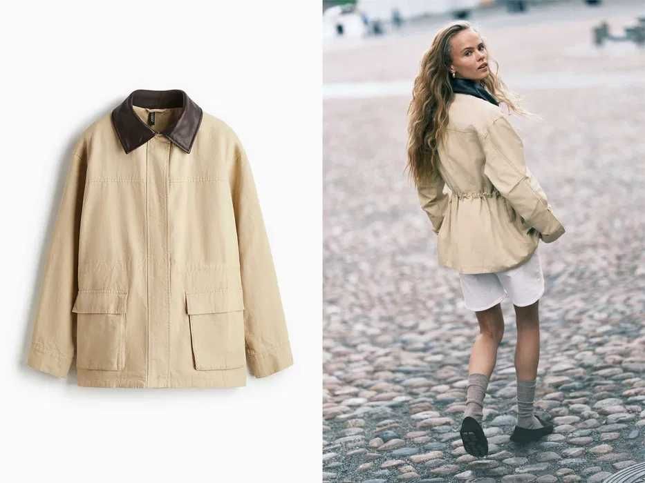 Kurtka parka z diagonalu z kołnierzem M nowa kole beżowa PROMOCJA