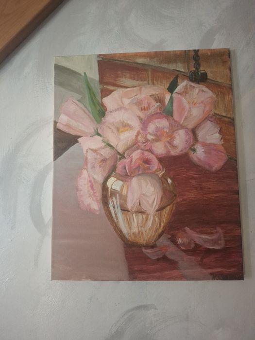 Картина ,олія  40на 50 "Тюльпани у кав'ярні"