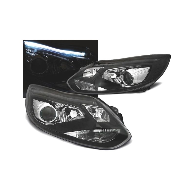 FARÓIS FRONTAIS FORD FOCUS 11-14 TUBE LIGHT FUNDO PRETO