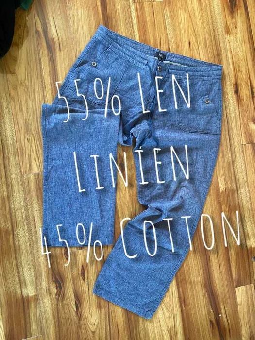 48 50 xxl +size len spodnie szerokie szwedy dzwony niebieskie bawelna