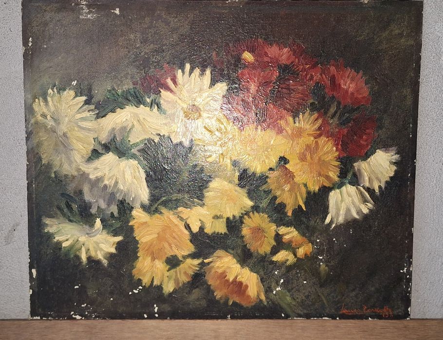 Quadro pintura antiga com selo  casa Lisboa assinatura autor conhecido