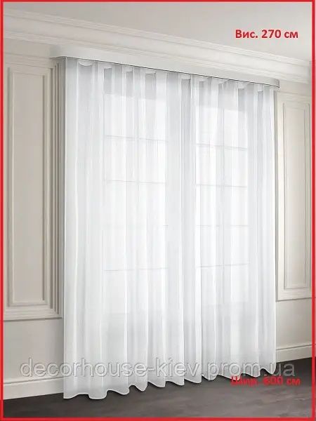 Тюль шифон однотонный / тюль вуаль / однотонный тюль 270х600 Белый