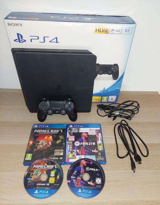 Ps4 Slim de 1 TB C/Caixa + 1 Comando original + Minecraft + Fifa 21