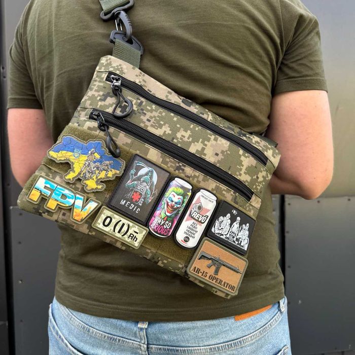 Тактическая сумка через плечо мужская для шевронов мессенджер пиксель