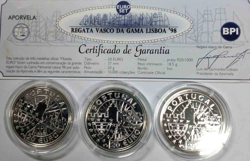 Regata Vasco da Gama Lisboa 1998 moedas de 20 euros