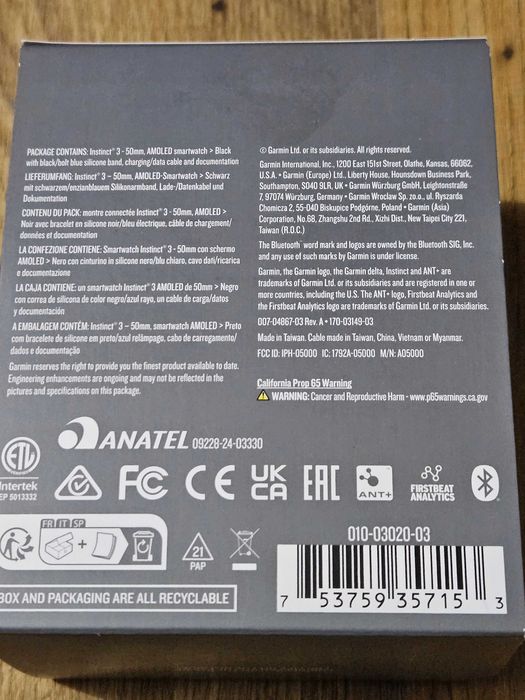 Instinct 3 50 mm, AMOLED Black / Bolt blue edycja limitowana gwarancja