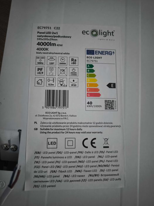 Panel Oprawa Lampa LED 60x60 40W 4000K