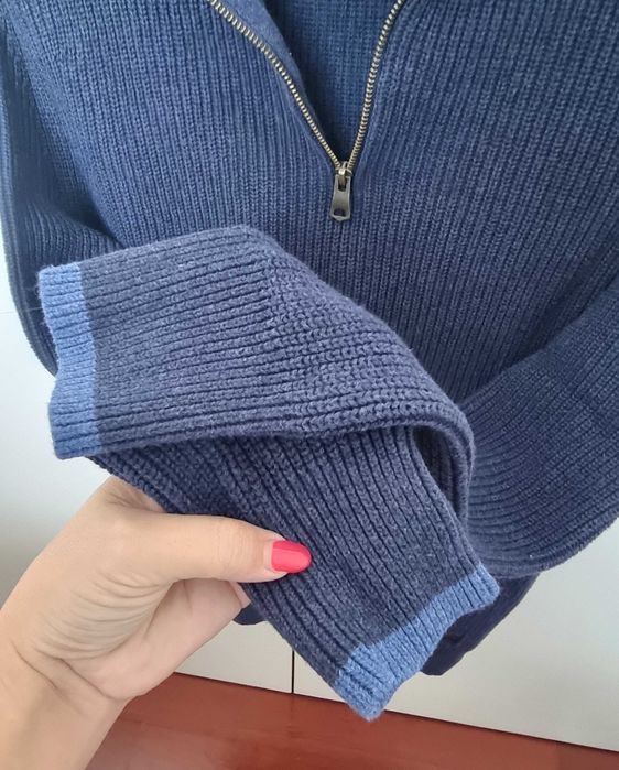 Salsa 100% algodão | Camisola azul com detalhes na gola e mangas, tamanho M