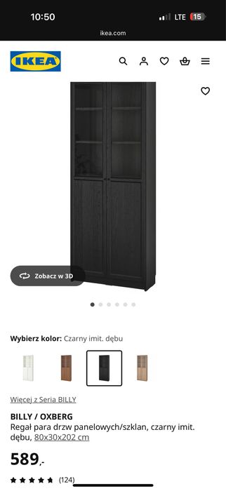 IKEA BILLY / OXBERG – 3 witryny czarne, stan idealny