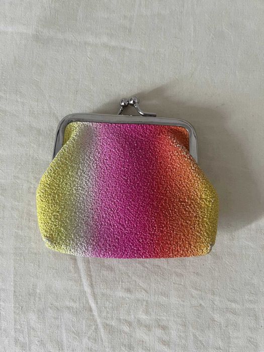 Porta-moedas de fecho de beijo com brilho, degradê rosa e amarelo