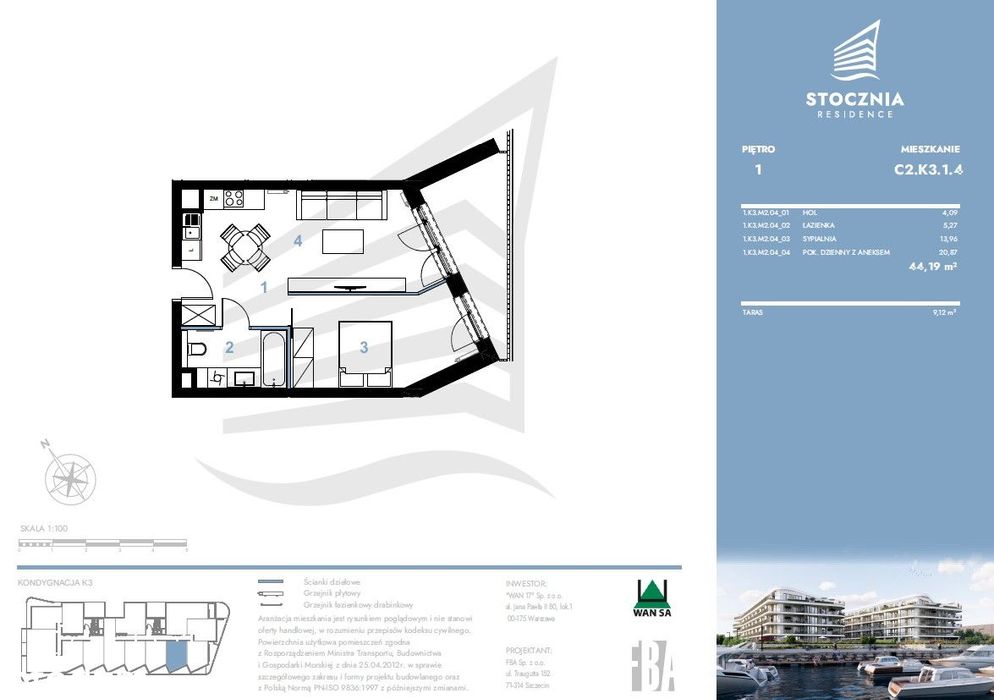 Mieszkanie 44,19 m2 + taras | Stocznia Residence