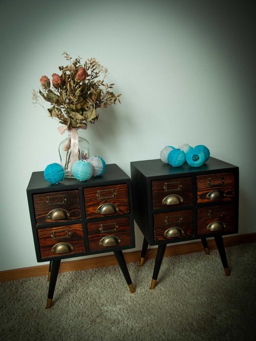 Szafki nocne vintage kartotekowe loft mid-century komoda z szufladami
